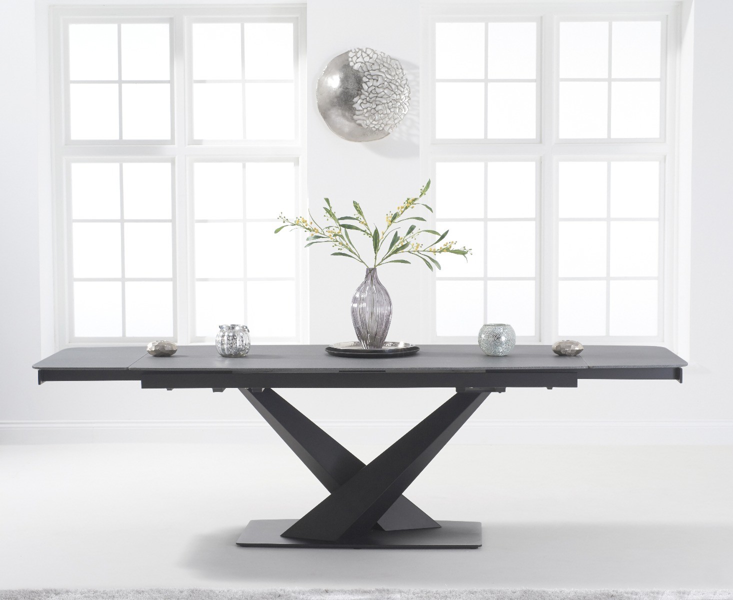 Photo 3 of Extending jacob 180cm grey stone dining table with 12 black vigo chairs