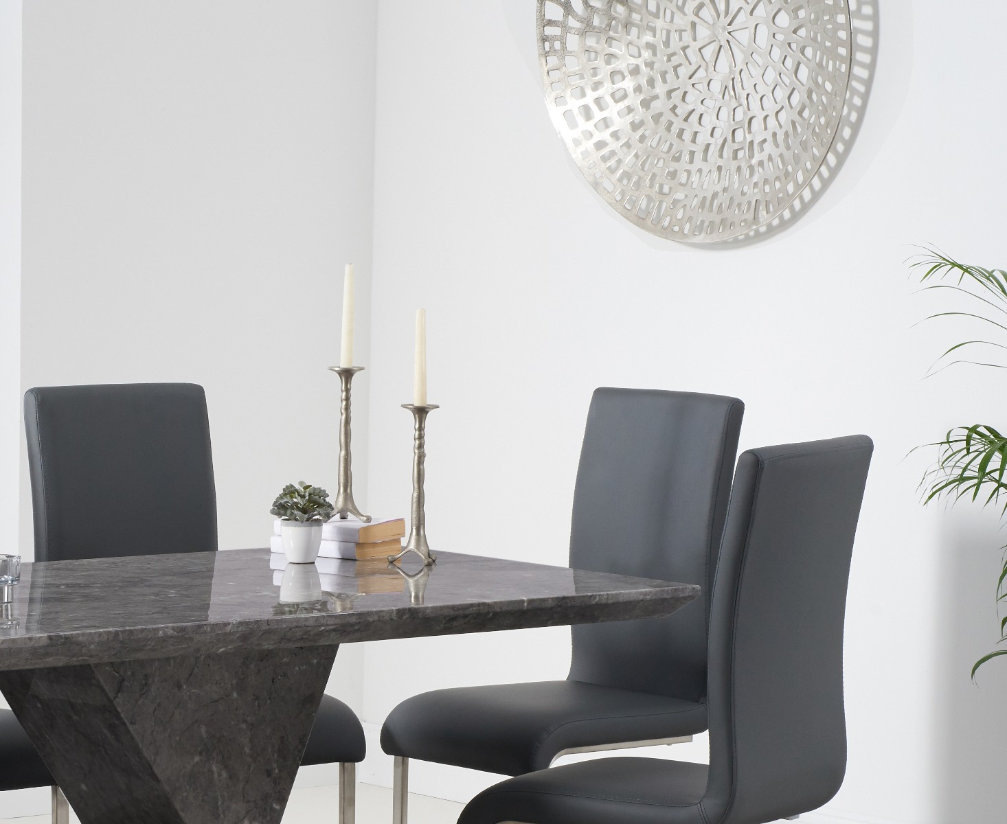 Photo 1 of Aaron 160cm grey marble dining table with 8 black austin dining chairs