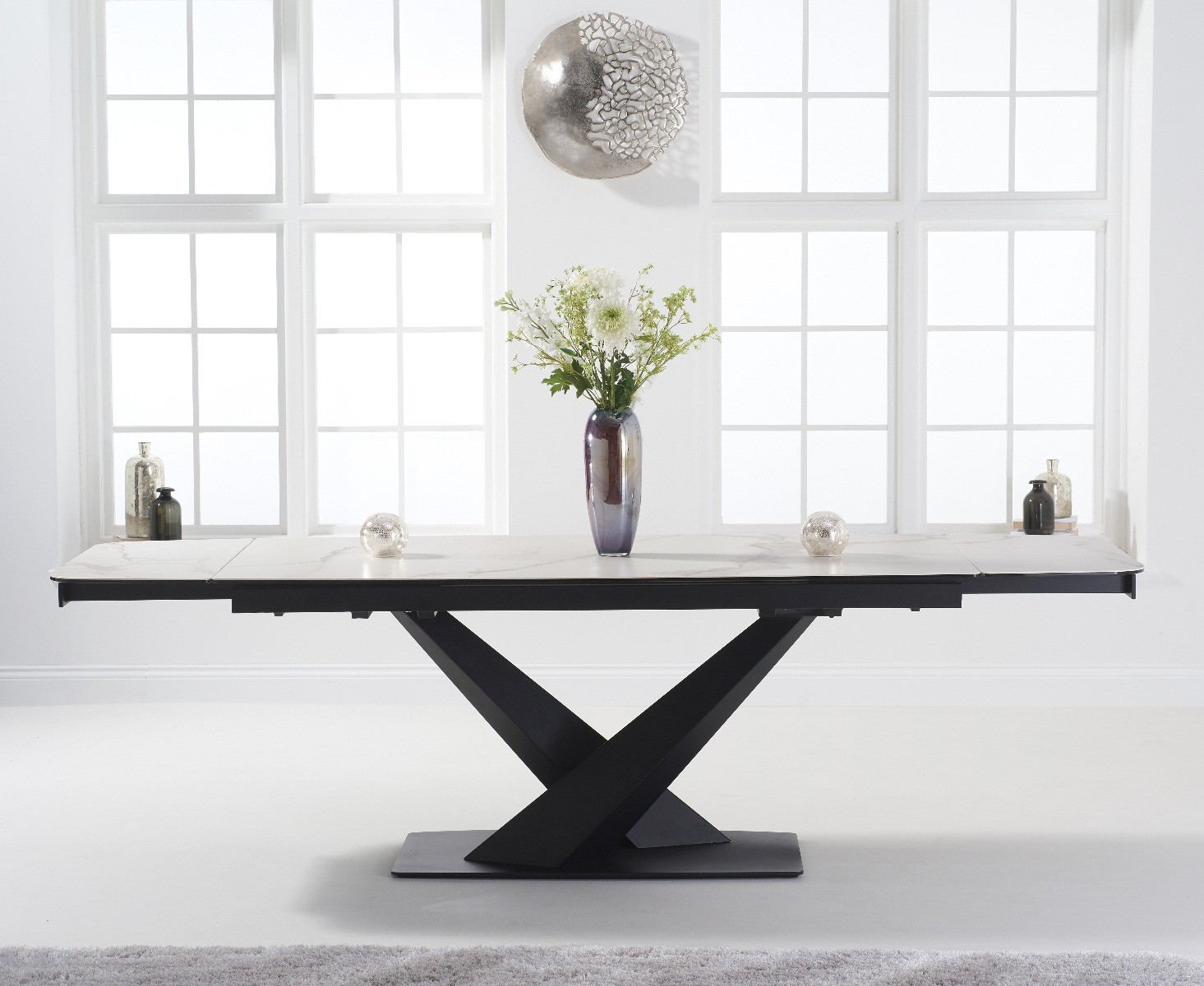 Photo 3 of Extending jacob 180cm white ceramic dining table with 10 black vigo chairs