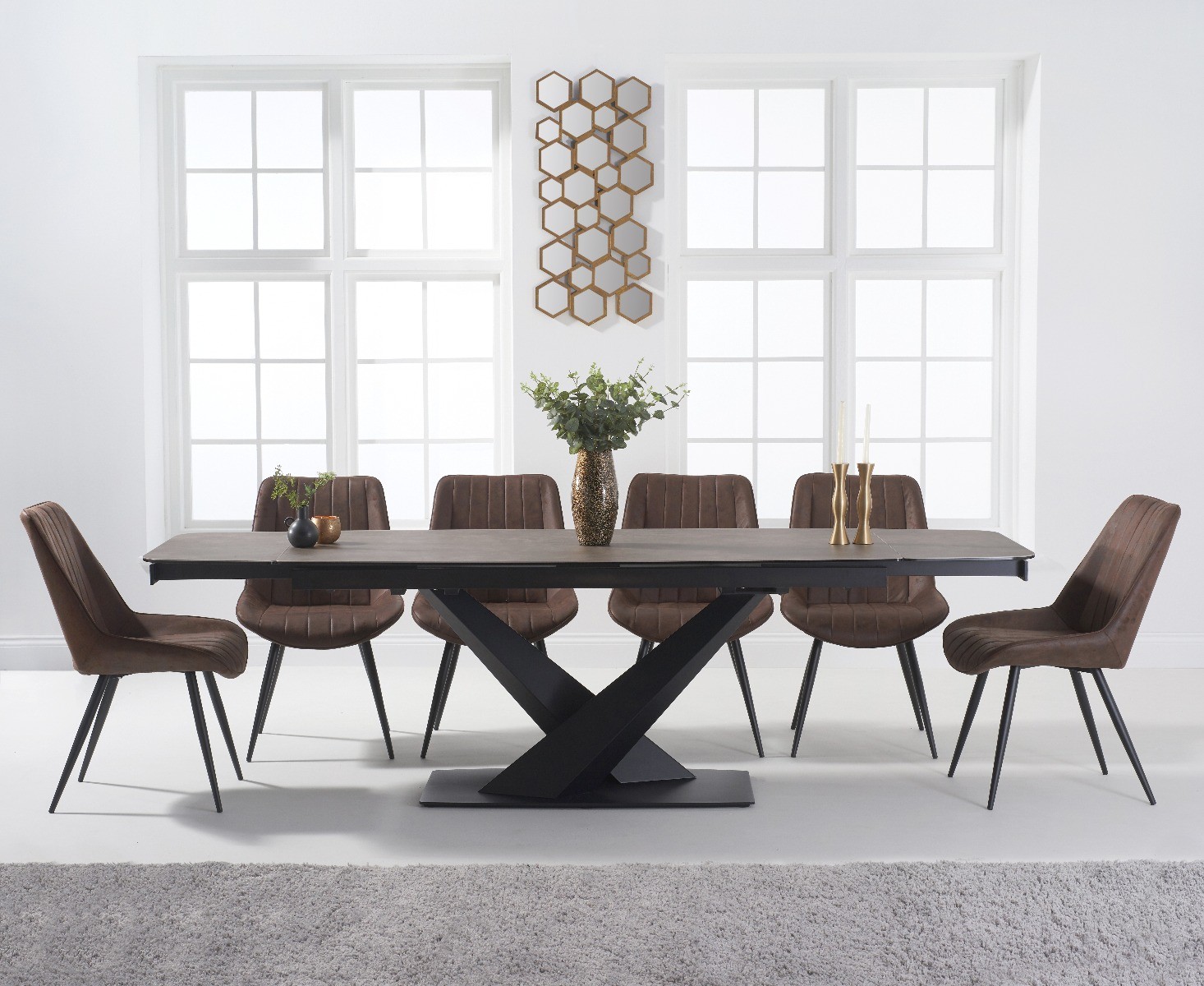 Photo 1 of Extending jacob 180cm mink ceramic dining table with 6 brown brody chairs