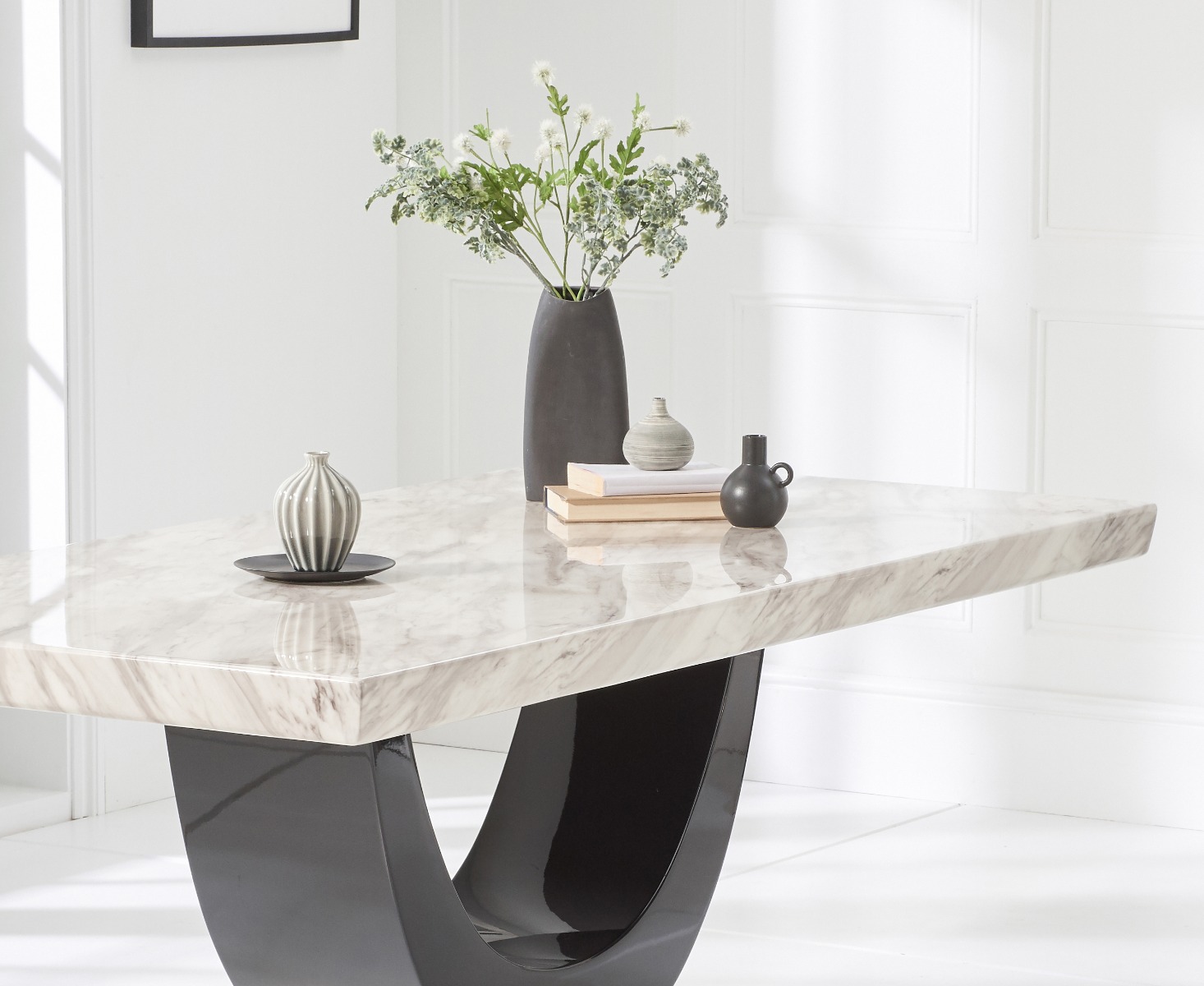 Photo 2 of Raphael 200cm cream and black pedestal marble dining table