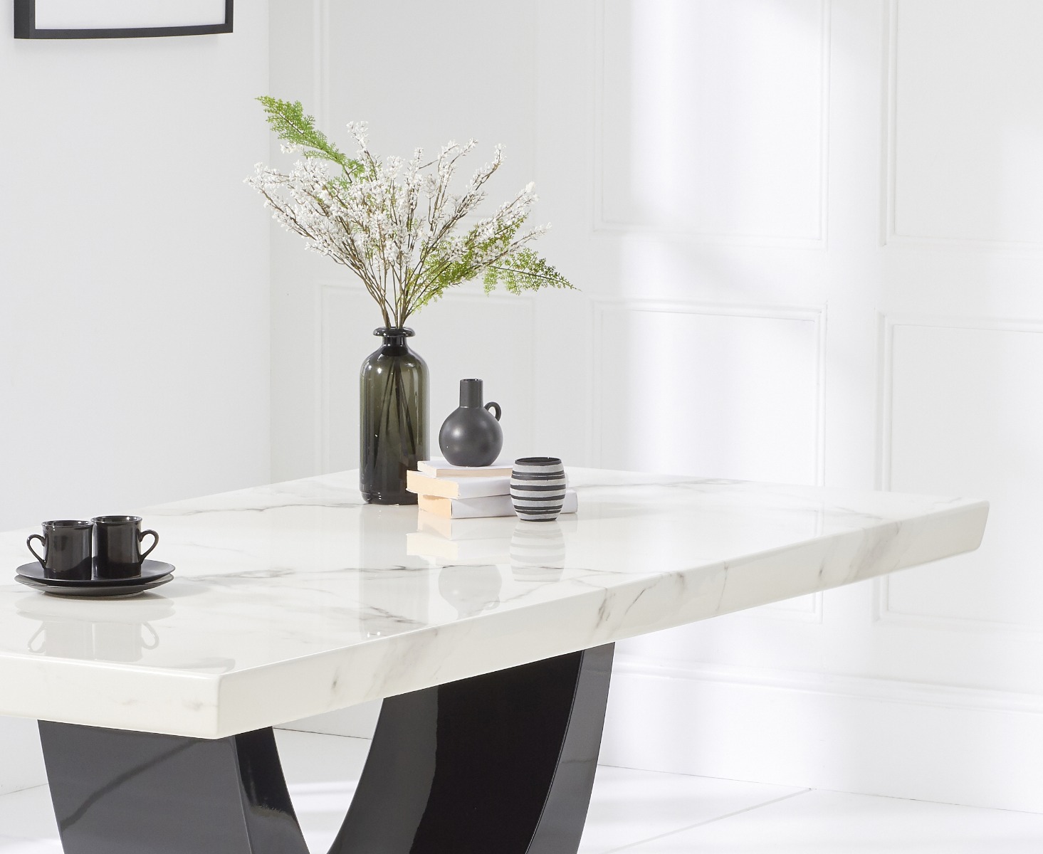 Photo 2 of Raphael 200cm white and black pedestal marble dining table