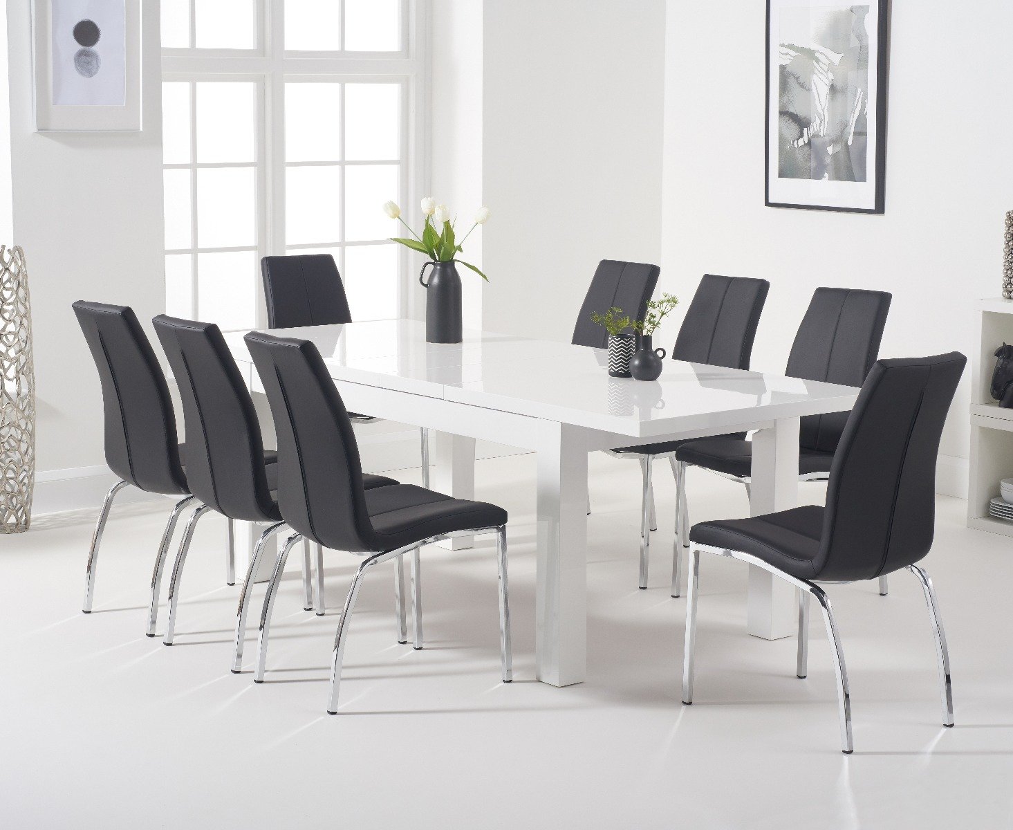 Extending Atlanta 160cm White High Gloss Dining Table With 10 White Marco Chairs