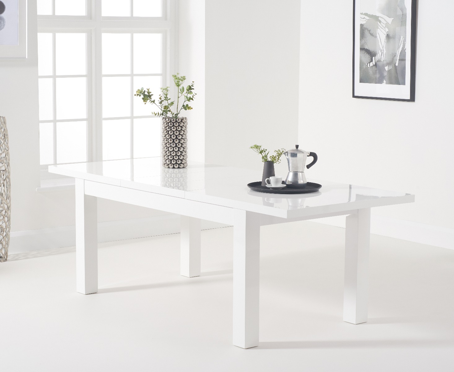 Photo 3 of Atlanta white gloss 160-220cm extending dining table with 8 black enzo chairs