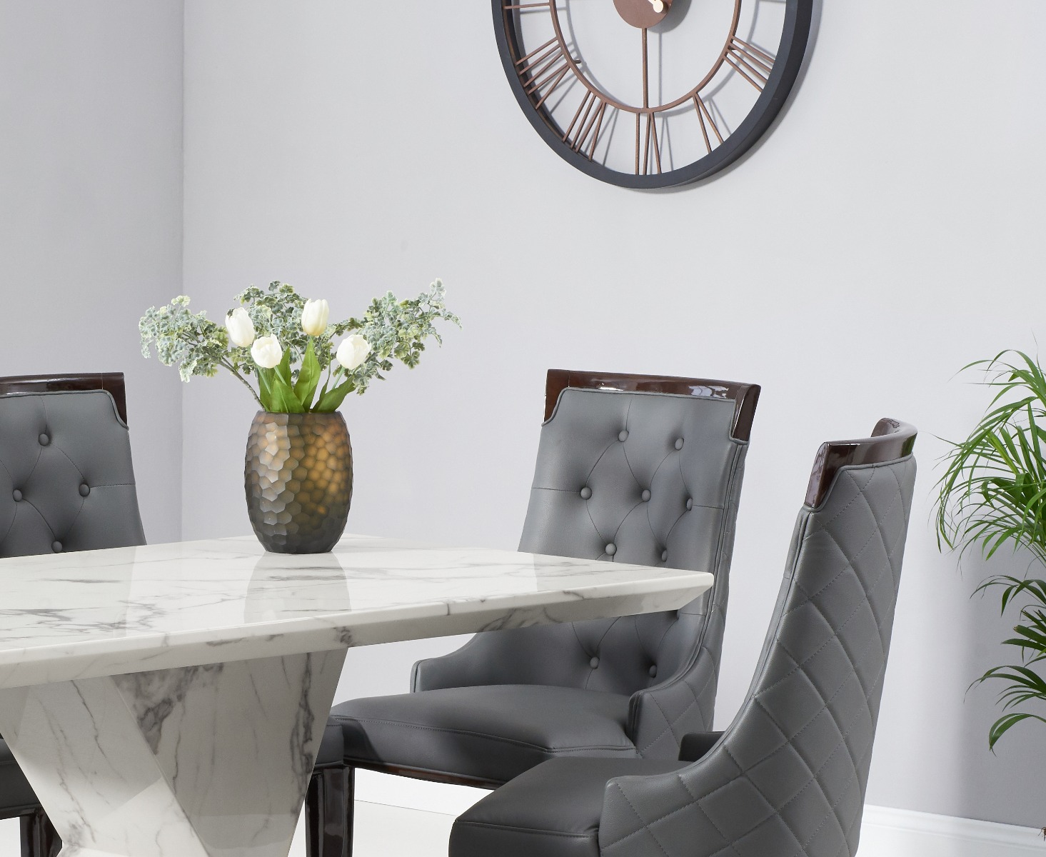 Photo 1 of Aaron 160cm white marble dining table with 4 cream francesca dining chairs