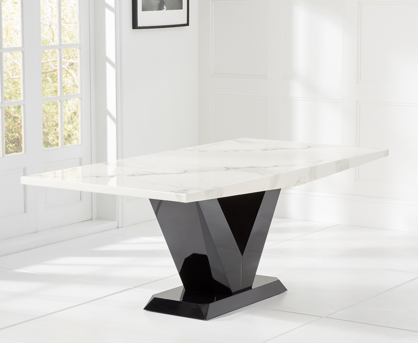 Photo 1 of Verbier 200cm white v pedestal marble dining table