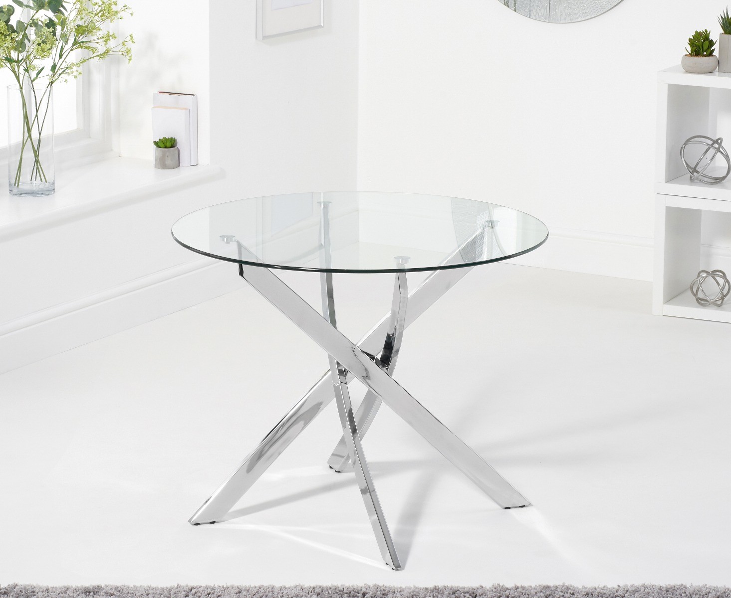 Photo 3 of Denver 95cm glass dining table with 4 grey vigo velvet chairs