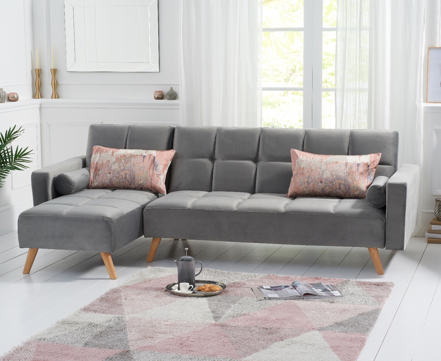 Ethan Grey Velvet Left Hand Facing Chaise Sofa Bed