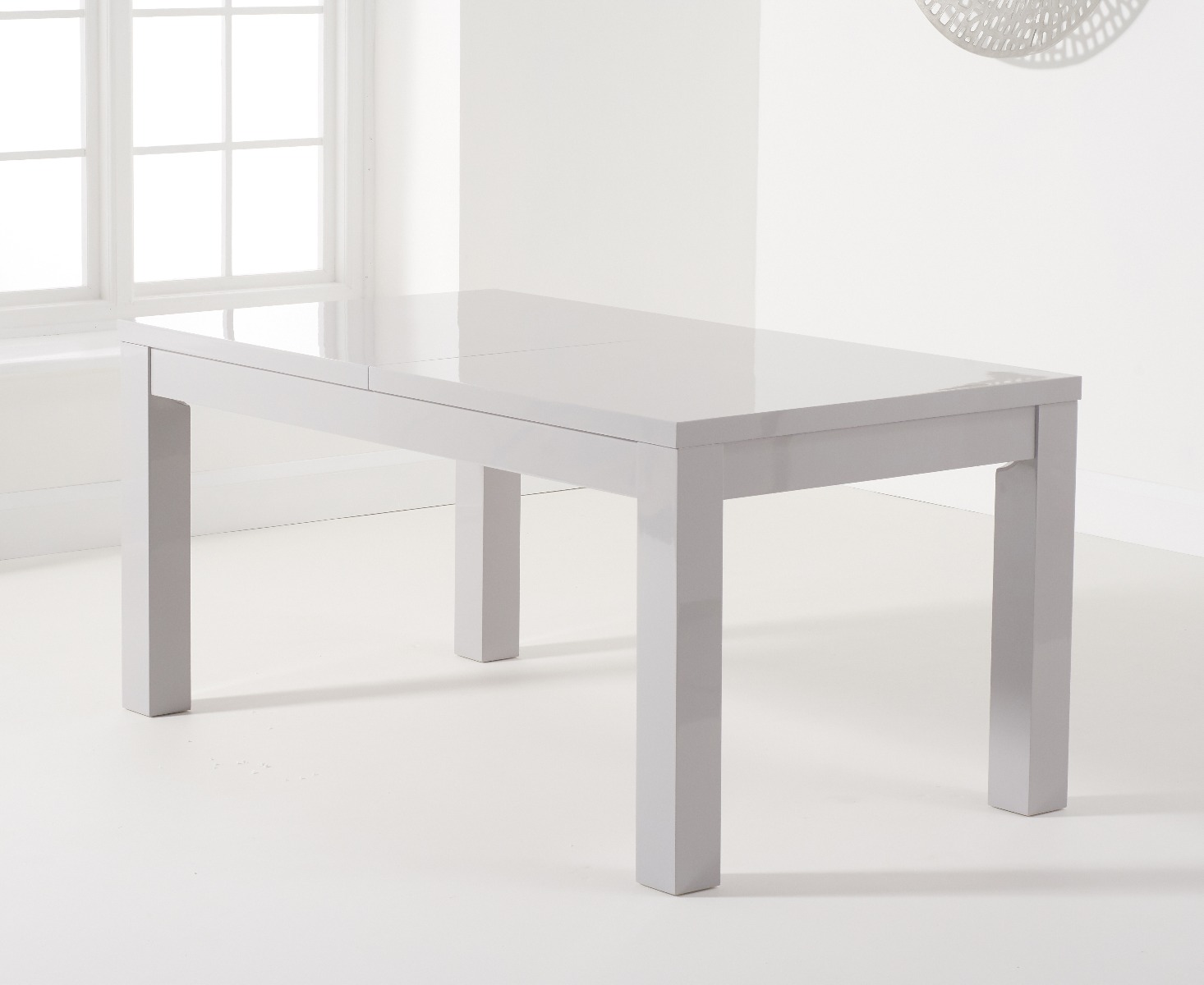 Photo 3 of Atlanta light grey gloss 160-220cm extending dining table with 8 white vigo chairs
