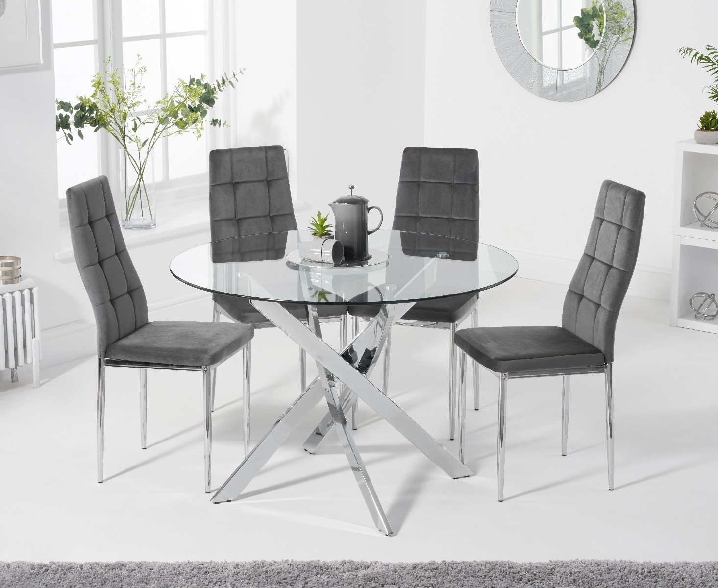 Denver 120cm Glass Dining Table With 4 Grey Melissa Chairs