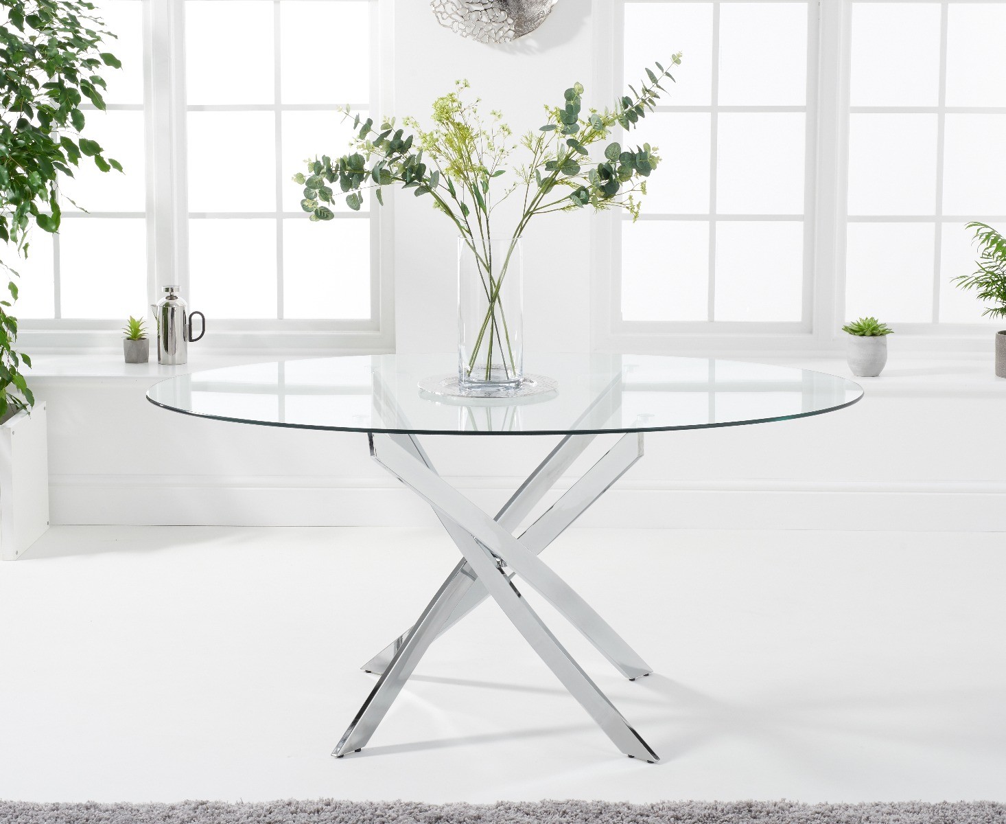 Photo 1 of Bernini 165cm oval glass dining table with 8 grey angelo faux leather chairs