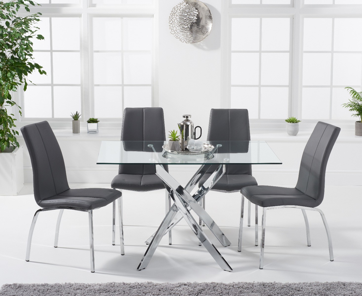 Denver 120cm Rectangular Glass Dining Table With 6 Black Marco Chairs