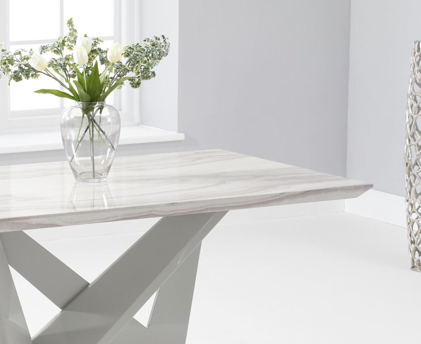 Photo 2 of Reims 150cm marble effect carrera light grey dining table
