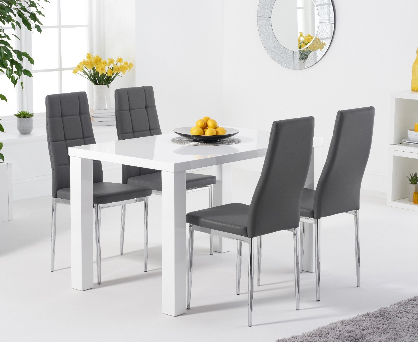 Product photograph of Seattle 120cm White High Gloss Table With Angelo Faux Leather Chairs from Oak Furniture Superstore