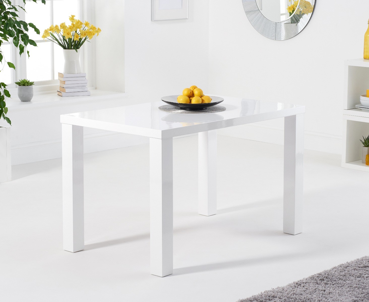Photo 1 of Seattle 120cm white high gloss table with 4 grey enzo velvet chairs