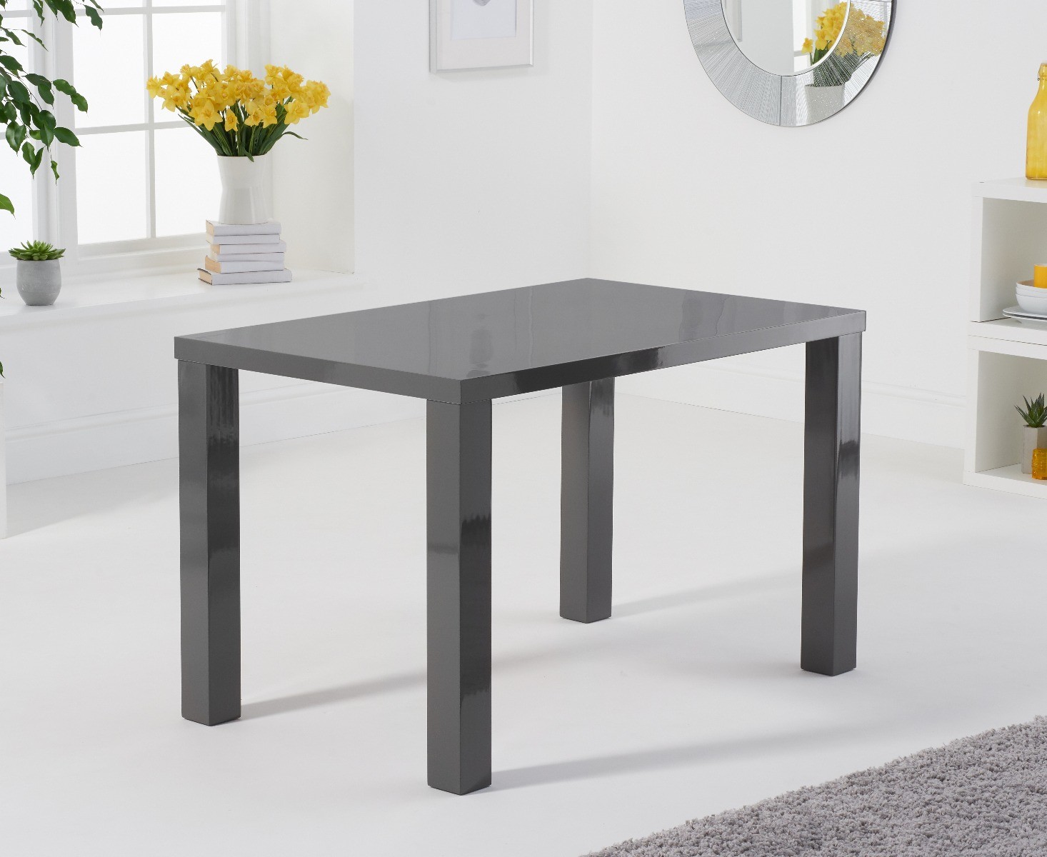 Photo 3 of Atlanta 120cm dark grey high gloss table with 6 grey vigo velvet chairs
