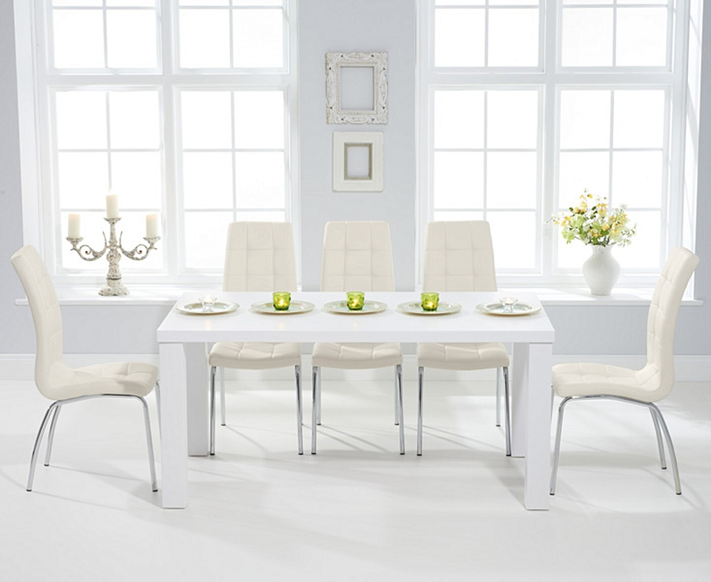 Photo 1 of Atlanta 160cm white high gloss dining table with 6 grey enzo chairs