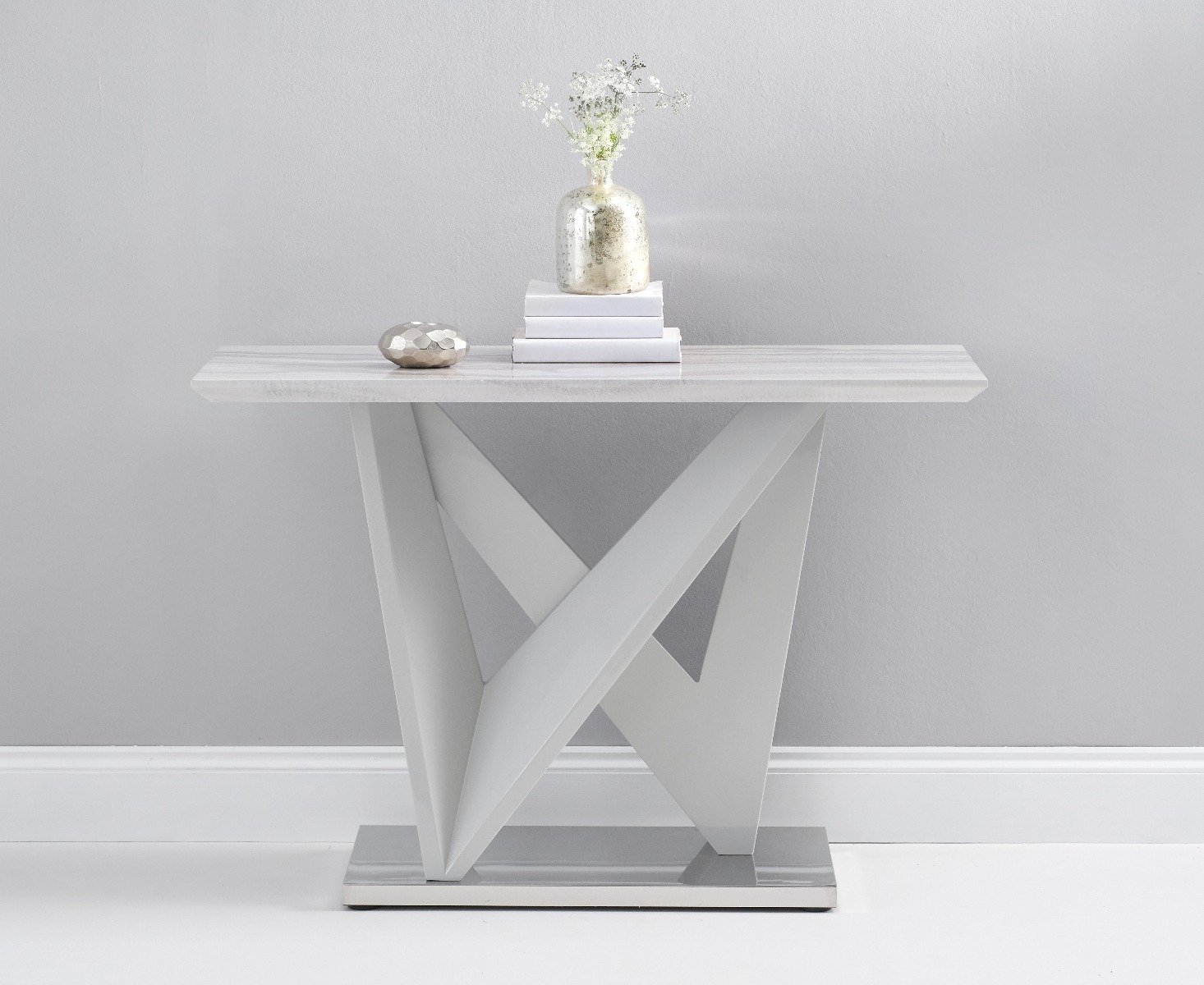 Marcella Marble Effect High Gloss Light Grey Console Table