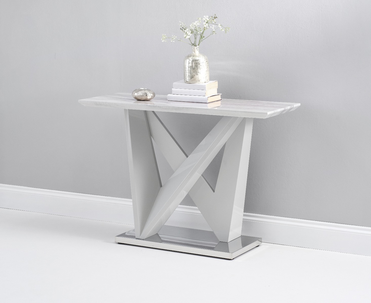 Photo 1 of Reims marble effect carrera light grey console table