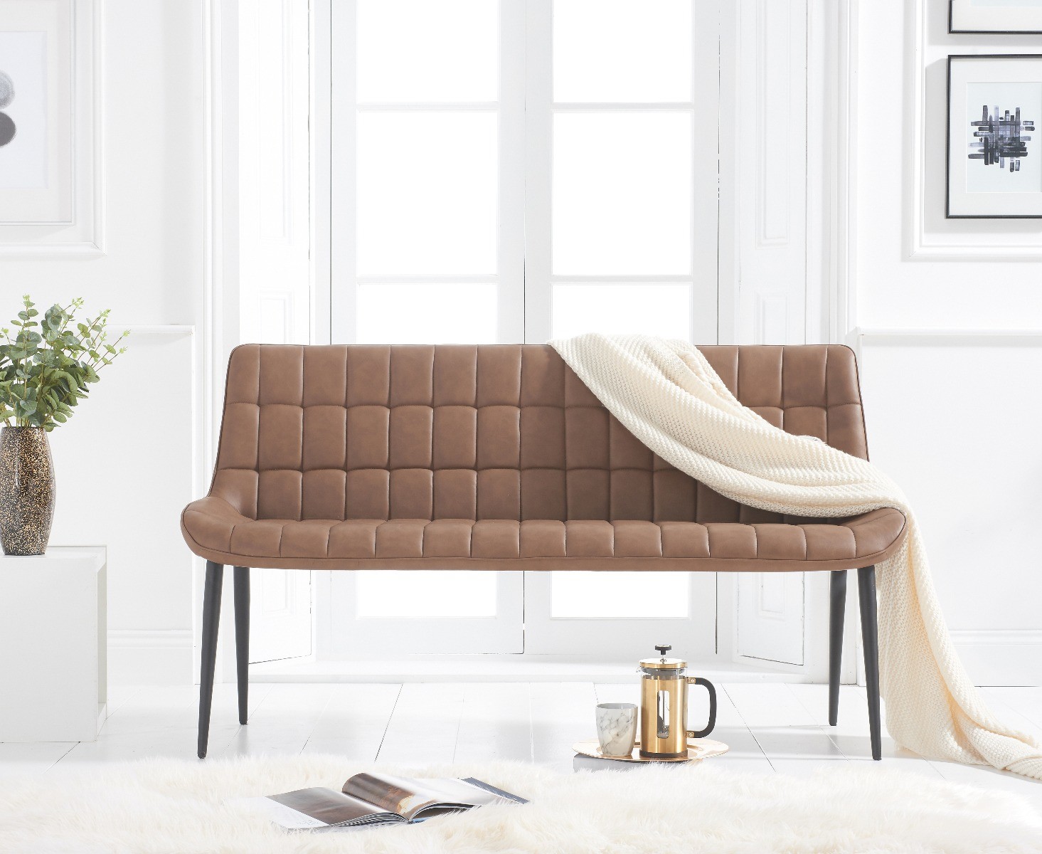 Product photograph of Larson Brown Faux Leather Bench from Oak Furniture Superstore