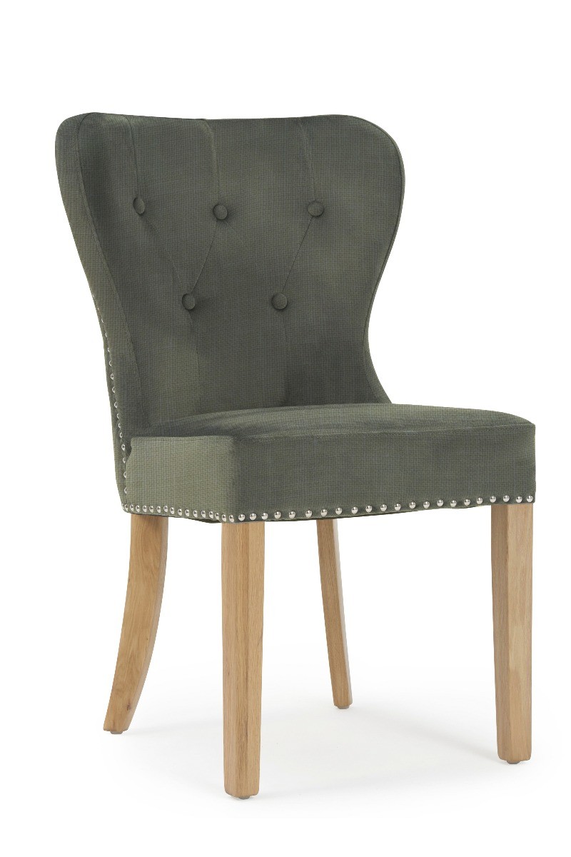 Photo 1 of Keswick studded grey fabric oak leg dining chairs