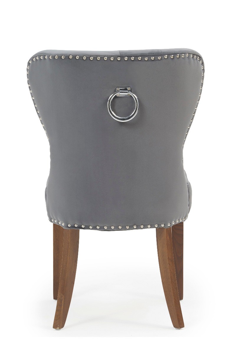 Photo 5 of Keswick studded grey velvet dark oak leg dining chairs
