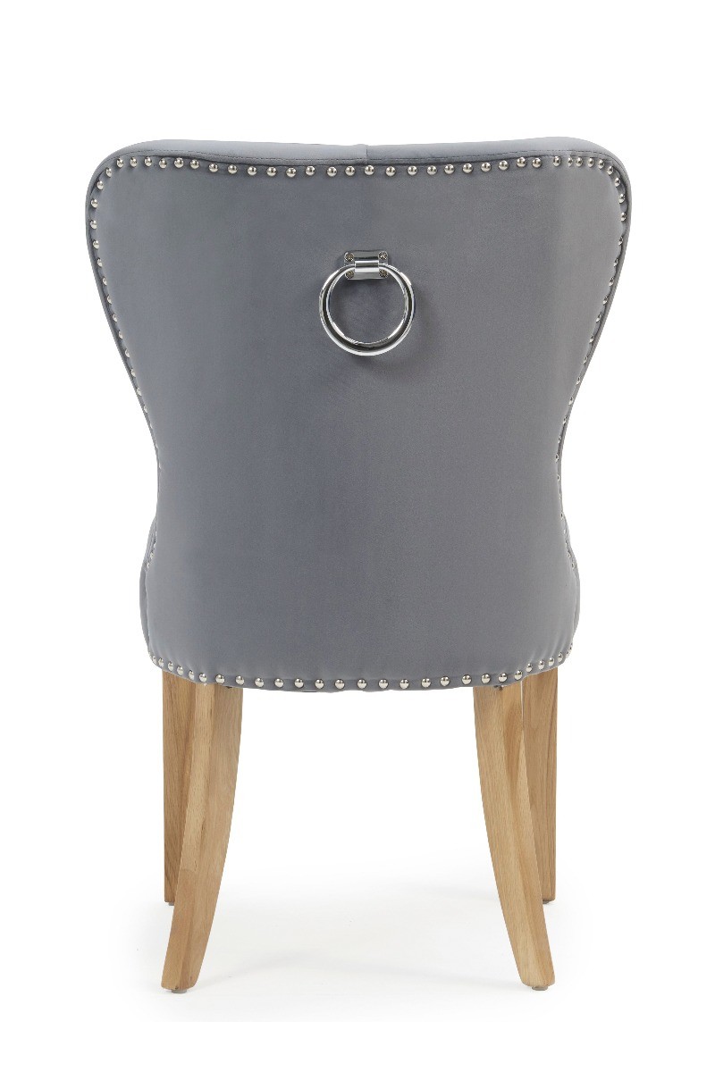 Photo 5 of Keswick studded grey velvet oak leg dining chairs