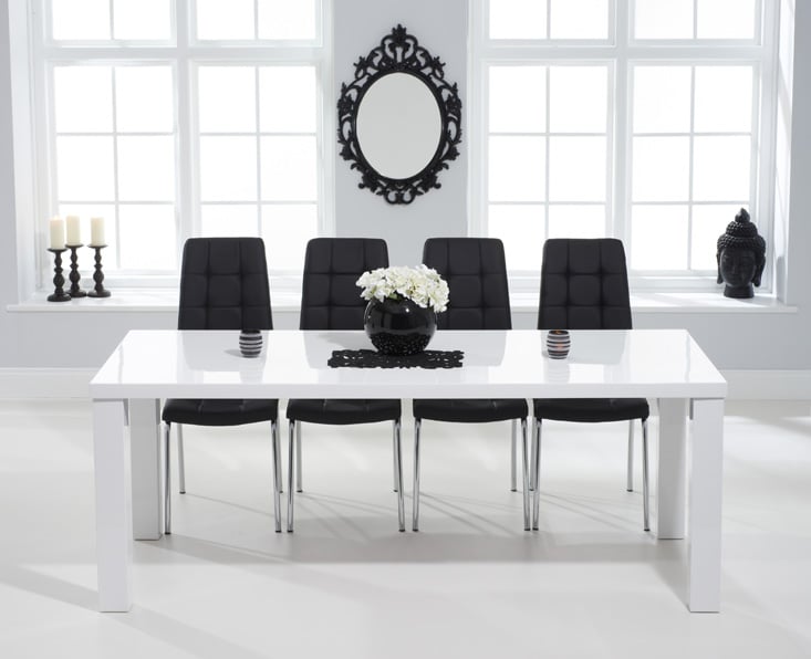 Product photograph of Seattle 200cm White High Gloss Dining Table With 10 Cream Enzo Chairs from Oak Furniture Superstore