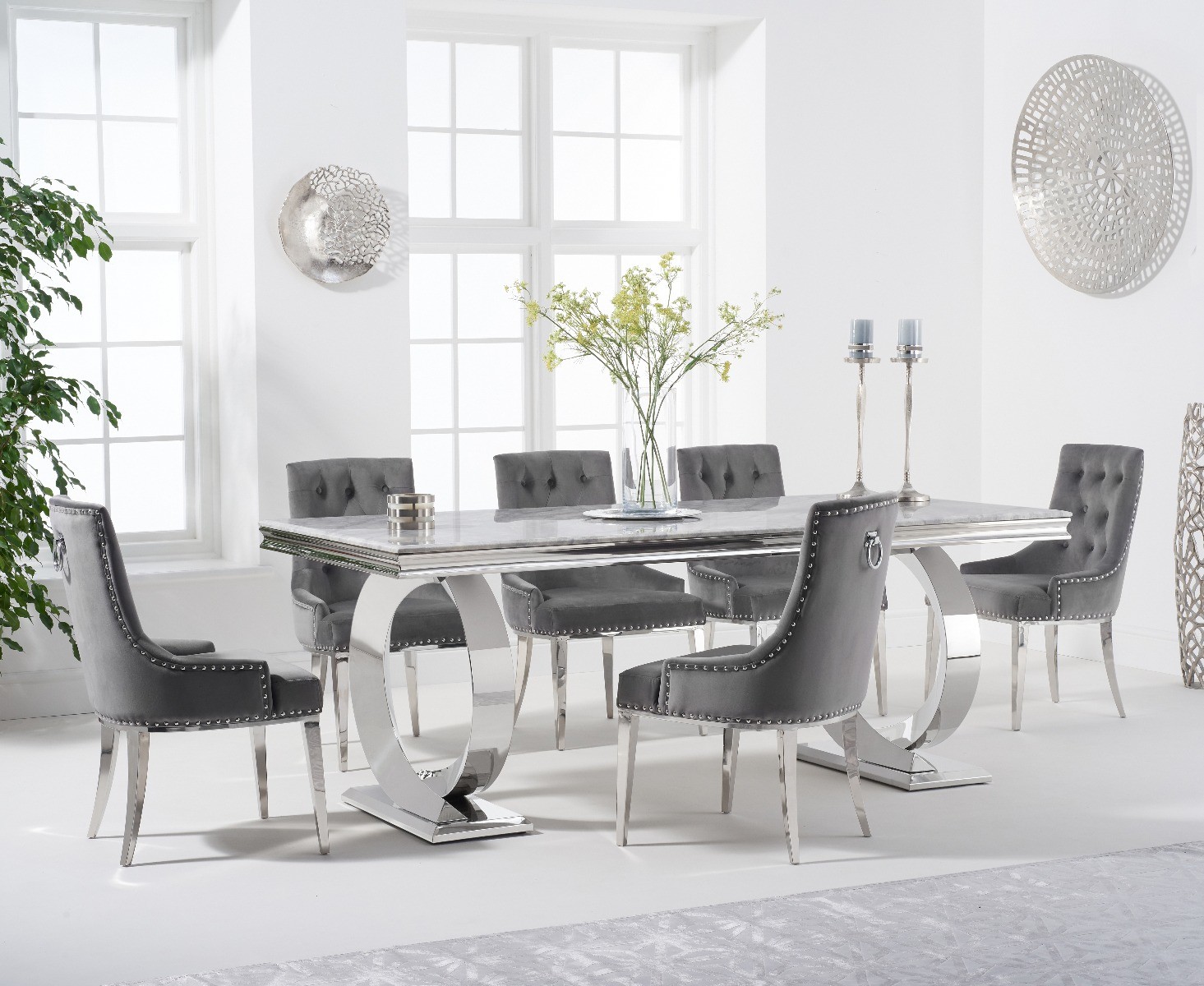 Product photograph of Fabio 200cm Marble Dining Table Sienna Velvet Chairs With 8 Grey from Oak Furniture Superstore