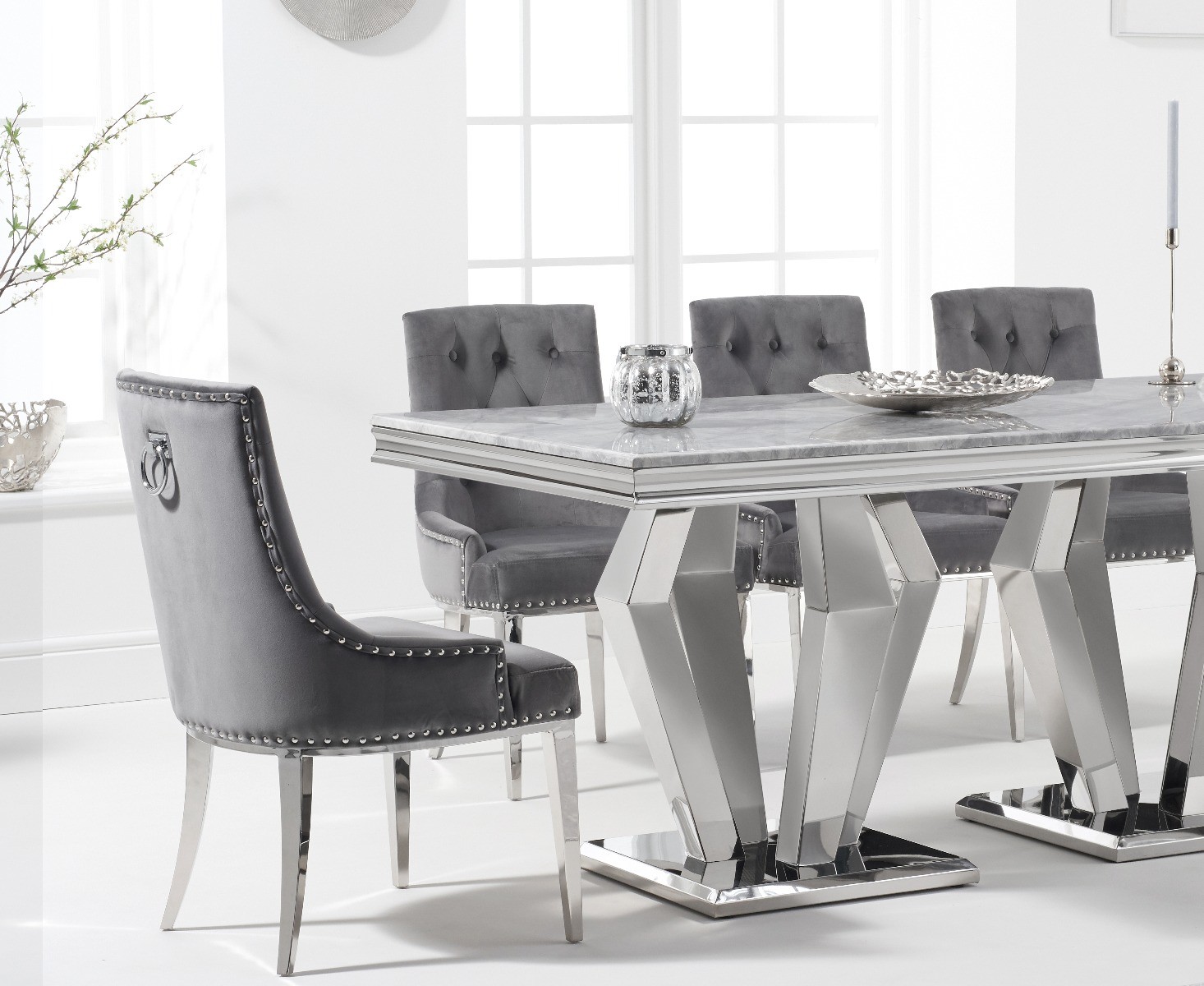 Photo 1 of Viscount 180cm marble dining table with 8 grey sienna velvet chairs