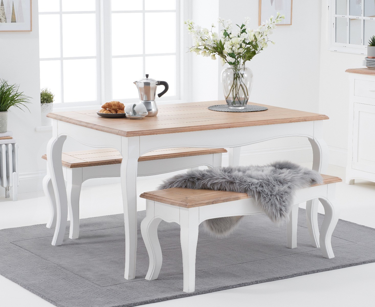 Parisian 130cm Shabby Chic Dining Table With Benches