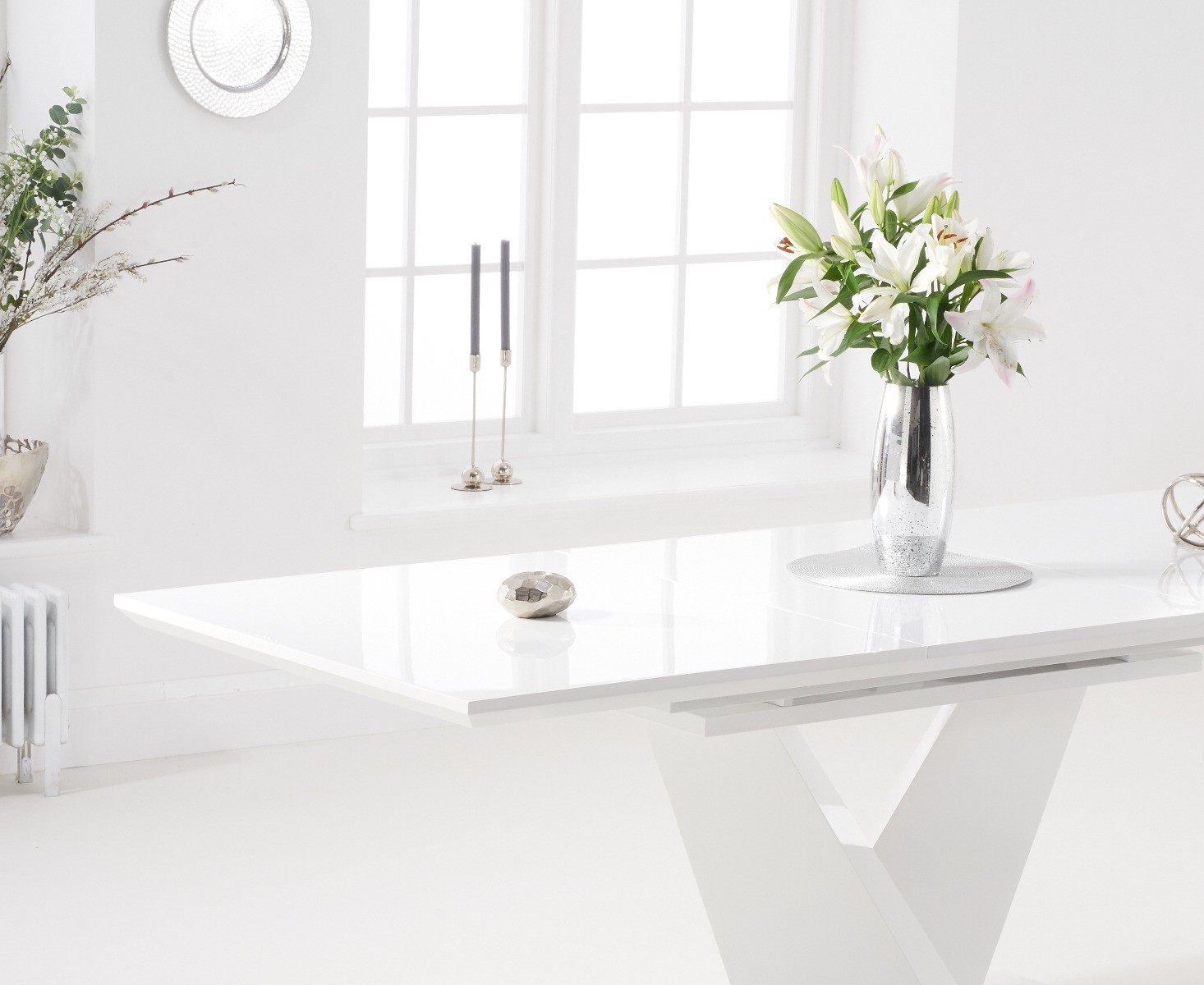 Photo 3 of Vittorio 160cm white high gloss extending dining table with 10 grey vigo velvet chairs