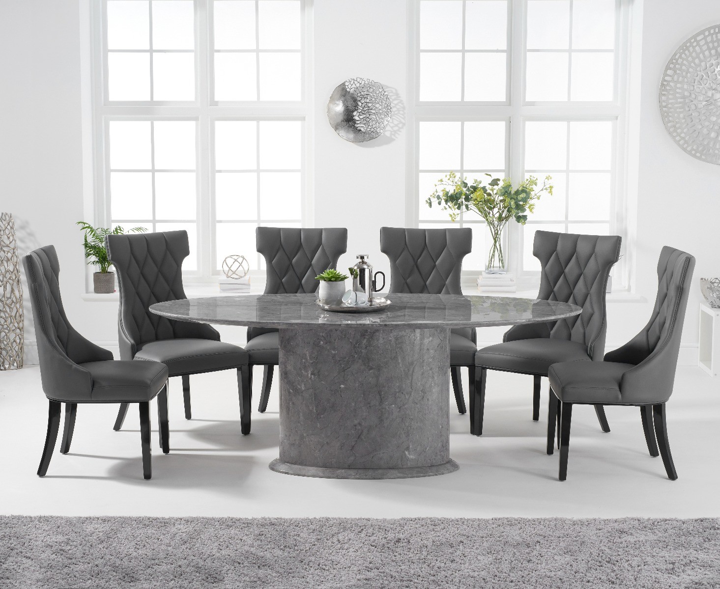 Colby 200cm Oval Grey Marble Dining Table with Sophia Chairs