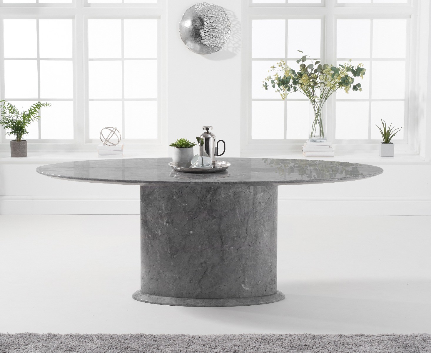 Colby 200cm Grey Oval Marble Dining Table