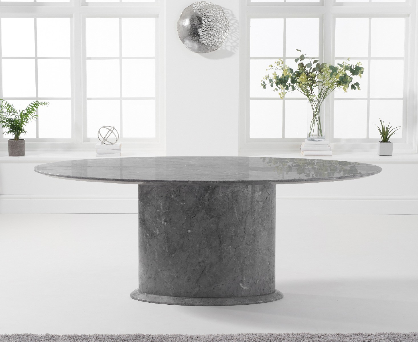 Photo 1 of Colby 200cm oval grey marble dining table with 6 grey aldo chairs