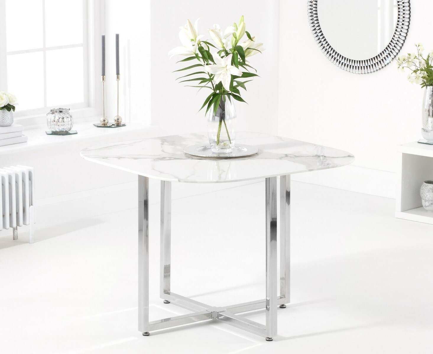 Product photograph of Algarve White Marble Dining Table from Oak Furniture Superstore
