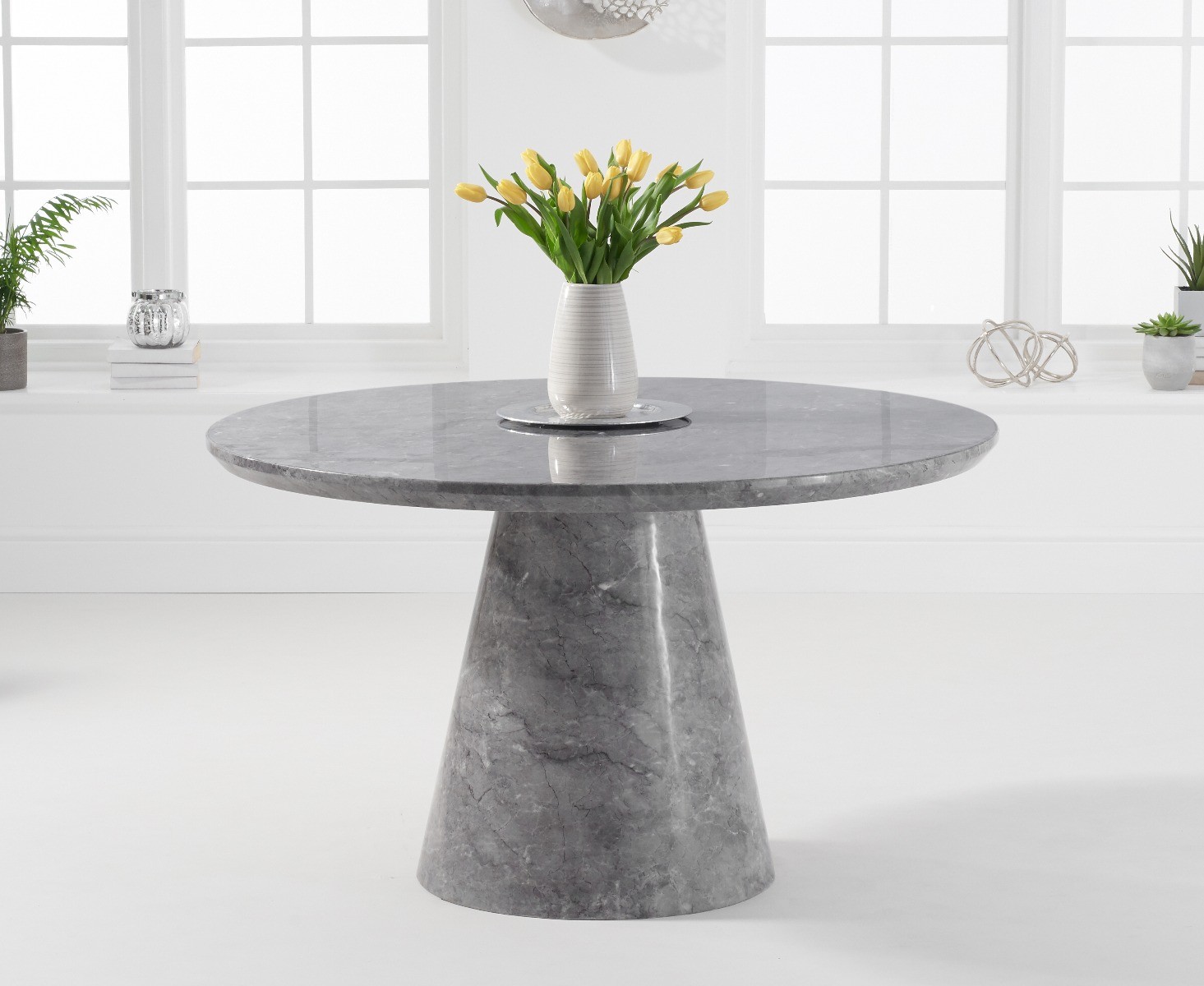 Photo 2 of Ravello 130cm round grey marble dining table with 4 cream francesca chairs