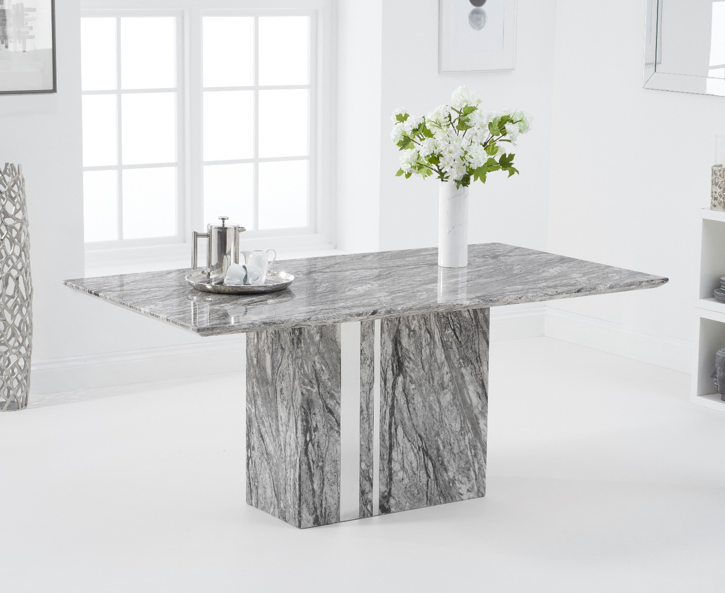Photo 2 of Alicia 180cm grey marble dining table with 6 grey austin chairs
