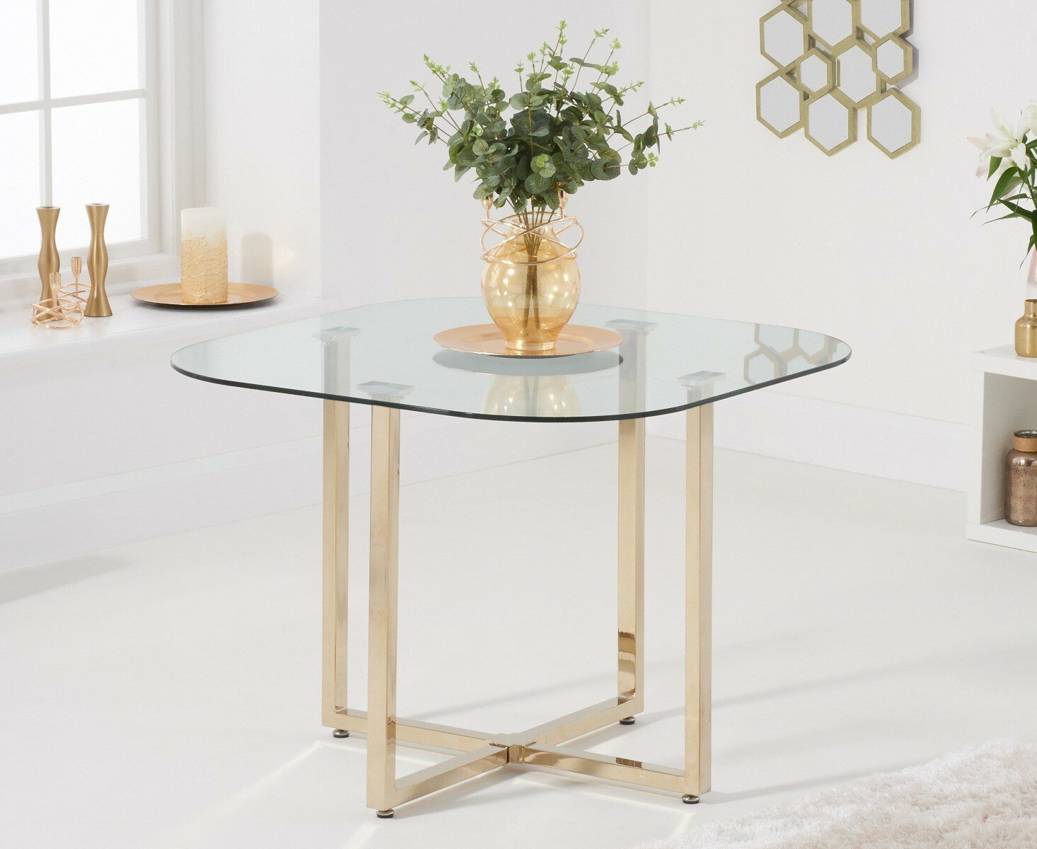 Algarve Clear Glass Gold Leg Dining Table
