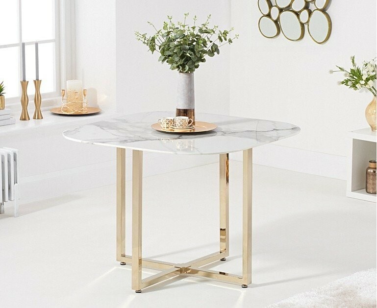 Algarve White Marble Gold Leg Dining Table