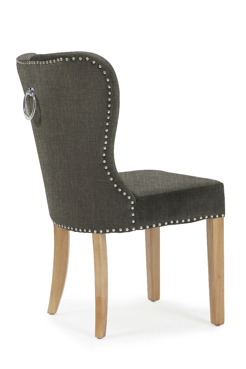 Photo 3 of Keswick studded grey fabric oak leg dining chairs