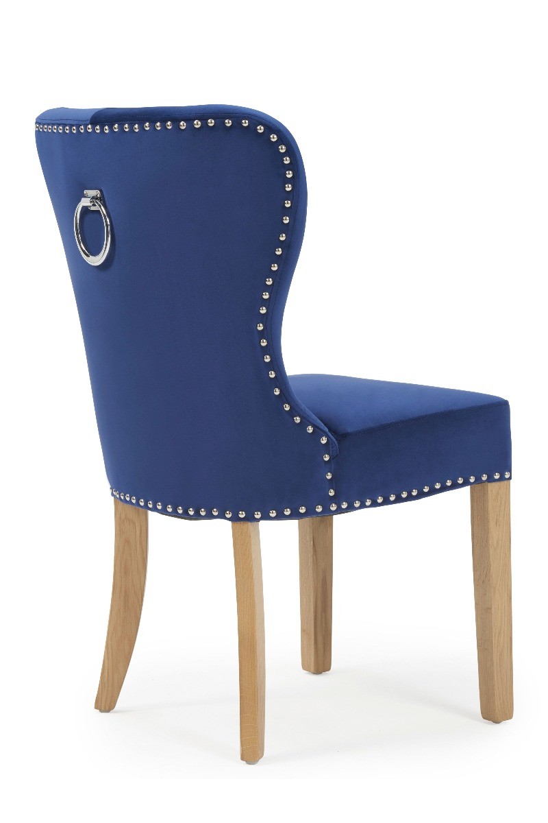 Photo 4 of Knightsbridge studded blue velvet oak leg dining chairs