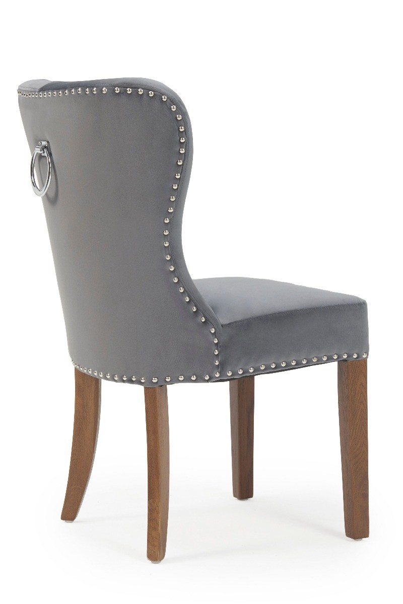 Photo 4 of Keswick studded grey velvet dark oak leg dining chairs