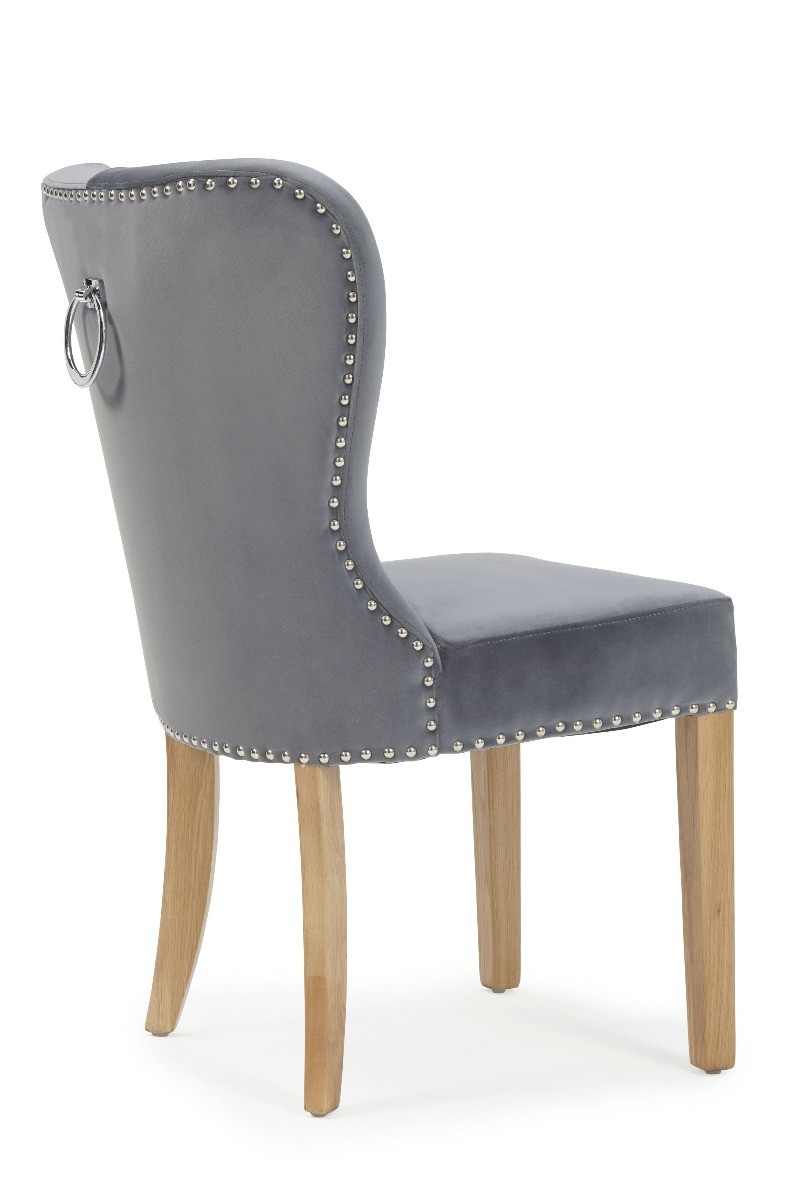 Photo 4 of Keswick studded grey velvet oak leg dining chairs