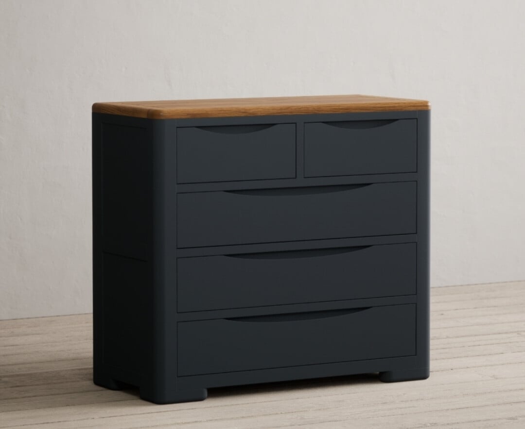 Pembridge Oak And Dark Blue Painted 2 Over 3 Chest Of Drawers