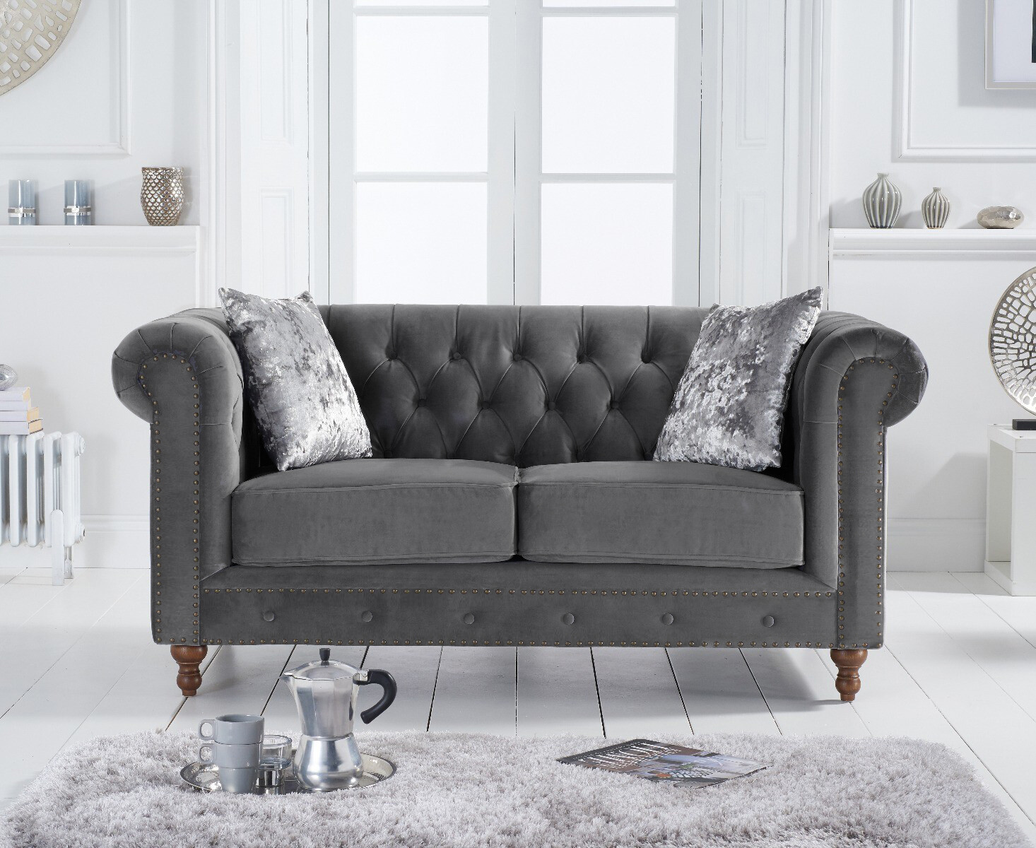 Product photograph of Westminster Chesterfield Dark Grey Velvet 2 Seater Sofa from Oak Furniture Superstore