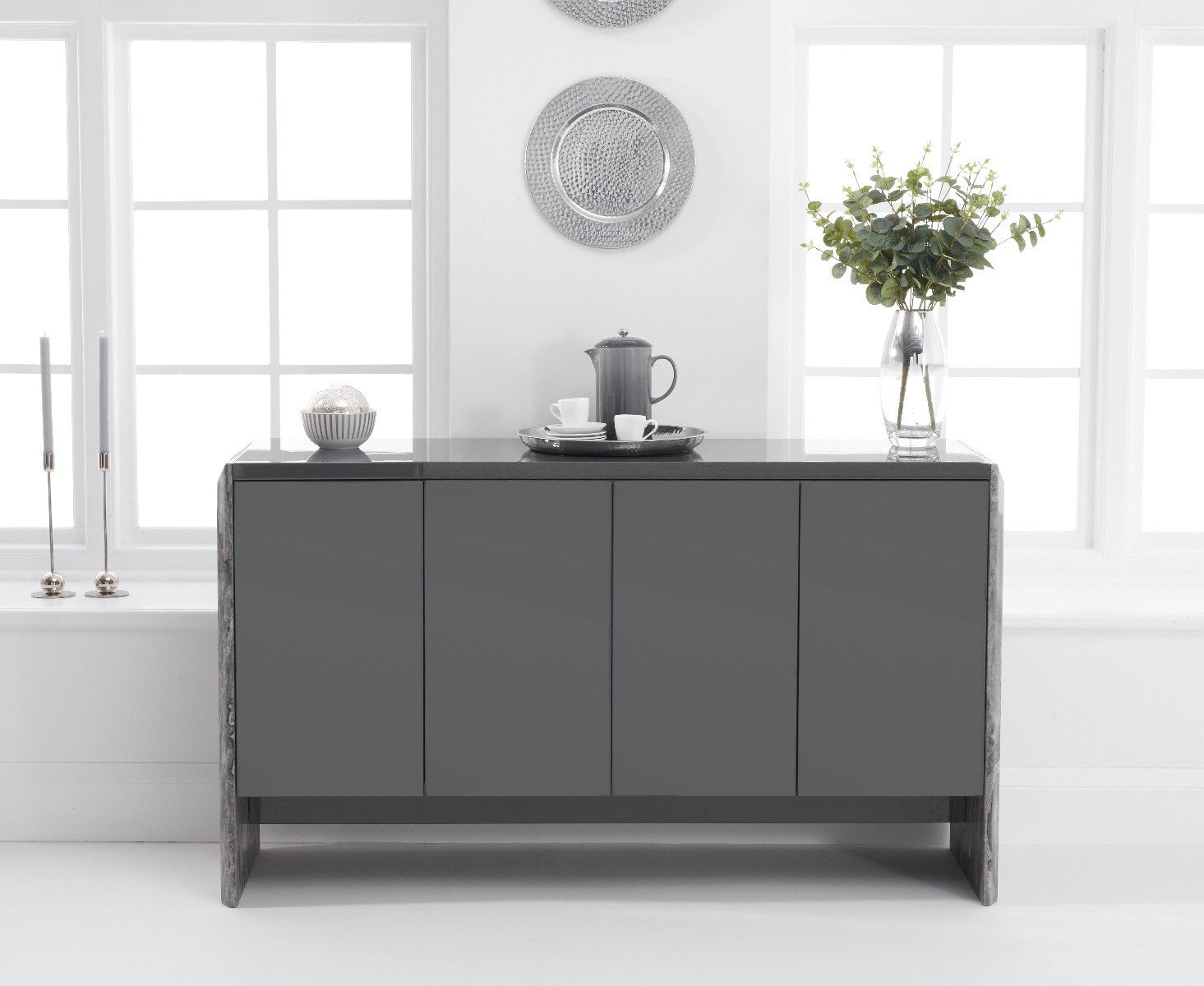 Dorit 140cm Grey Marble Sideboard Oak Furniture Superstore