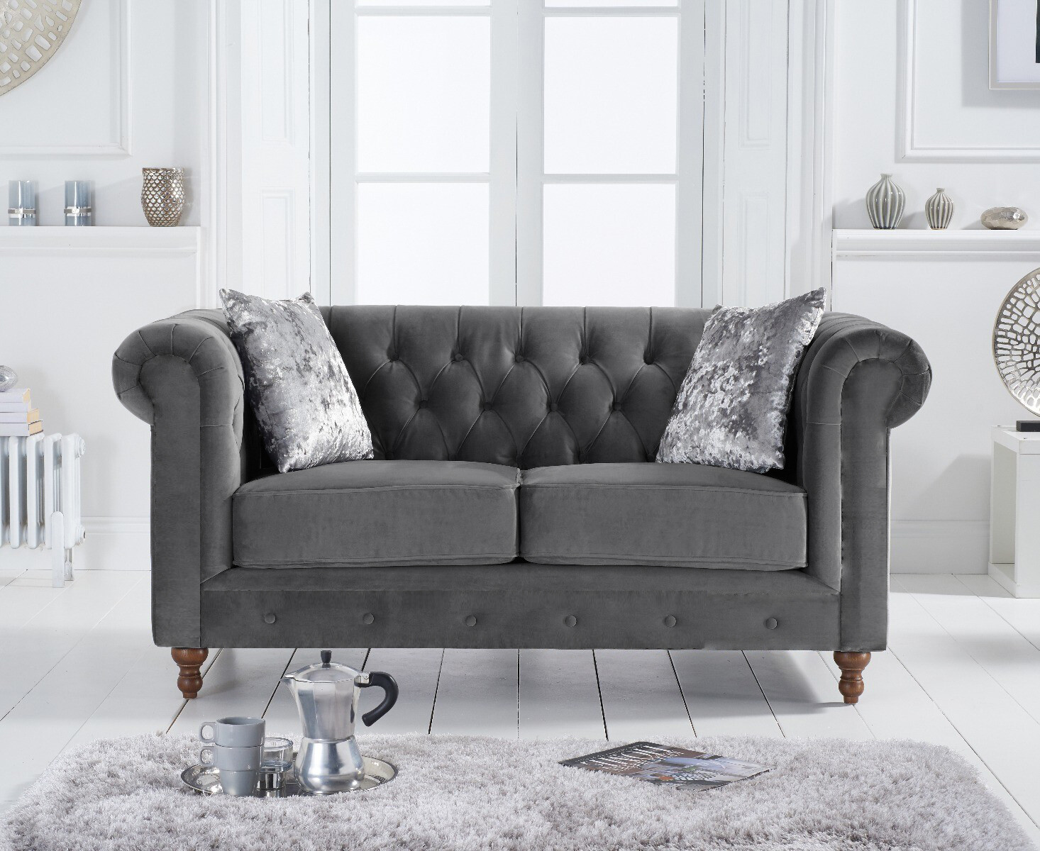 Product photograph of Westminster Chesterfield Dark Grey Velvet 2 Seater Sofa from Oak Furniture Superstore.