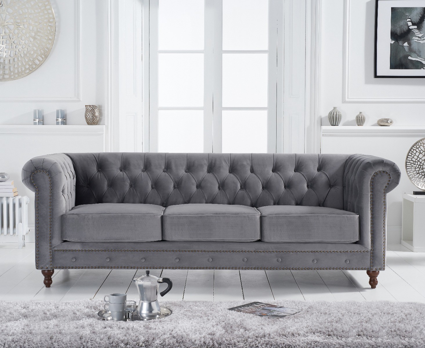 Photo 3 of Westminster chesterfield light grey velvet 3 seater sofa