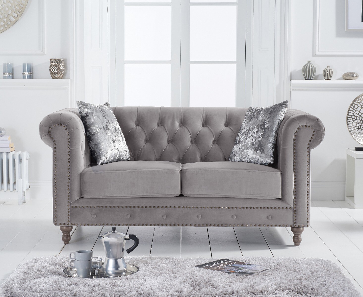 Product photograph of Westminster Chesterfield Light Grey Velvet 2 Seater Sofa from Oak Furniture Superstore